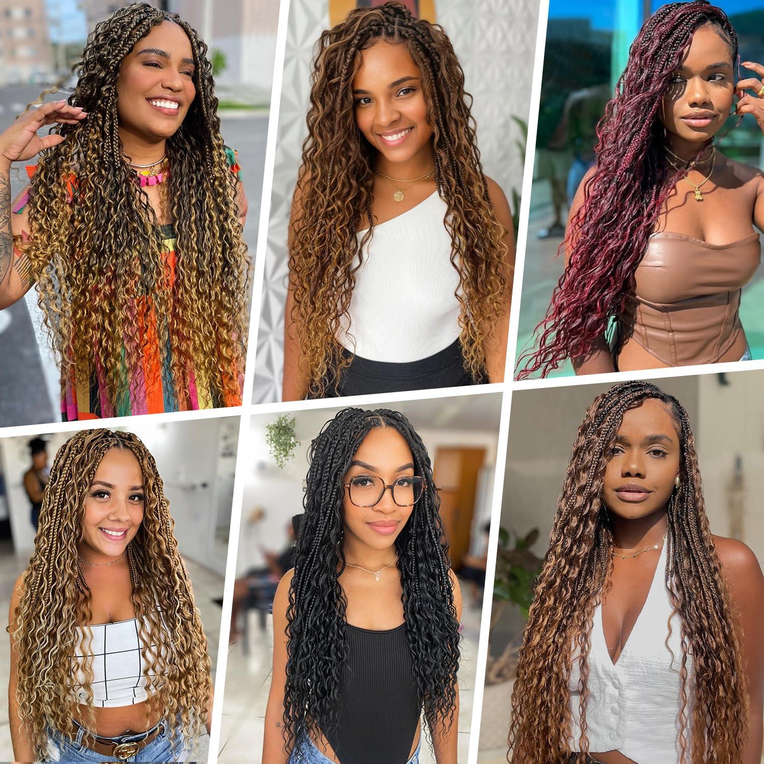 AMUMI Goddess Bohemian Box Braids Crochet Hair-8 Packs 24 Inch Boho Crochet Braids for Black Women Synthetic Braiding Hair (27/613#, 24 Inch(Pack of 8))