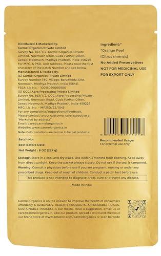 CARMEL ORGANICS Orange Peel Powder, 8 Ounce or 227 Grams(Pack of 1) | Pure and Natural | By Carmel Organics | For Skin Care No Added Preservative | Citrus Sinensis Powder