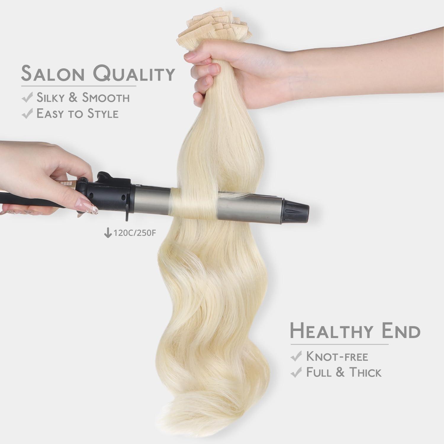 Wennalife WENNALIFE Invisi Edge Tape in Hair Extensions Human Hair, 22 Inch 50g 20pcs Platinum Blonde Invisible Luxury Remy Hair Extensions Natural Seamless Injected Tape Ins Straight Extensiones De Cabello