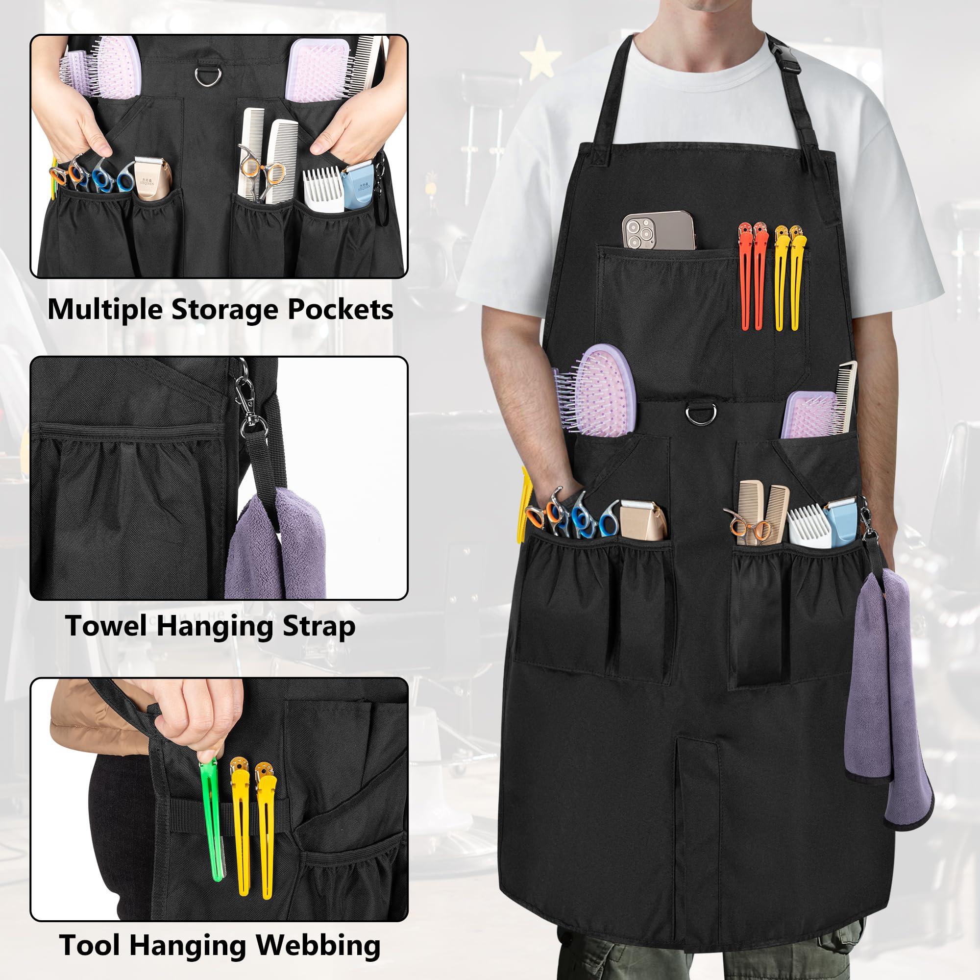 HODRANT HODRANT Barber Apron, Hair Stylist Apron with Multiple Pockets & Adjustable Neck Strap, Water-resistant Hair Cutting Apron for Men & Women, Bleach-proof Salon Apron for Hairdresser, Cosmetology