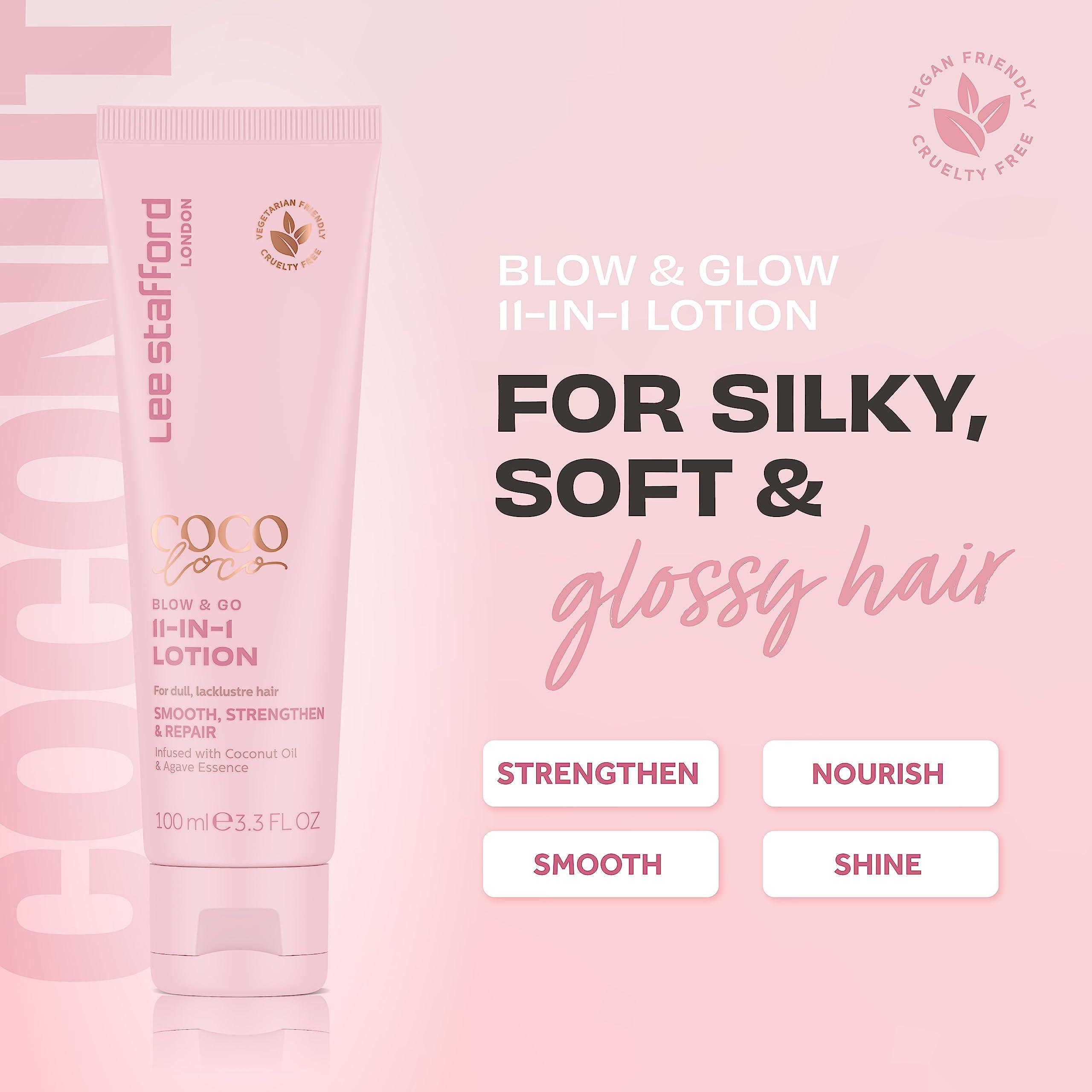 Lee Stafford Lee Stafford Blow Dry Hair Lotion | Coco Loco Collection - 11-in-1 Leave In Styling Cream, Heat Procectant & Hyrdates Hair with a HIgh Shine Finish, Coconut Scented, Curls or Sleek Styles, 3.3 Fl Oz