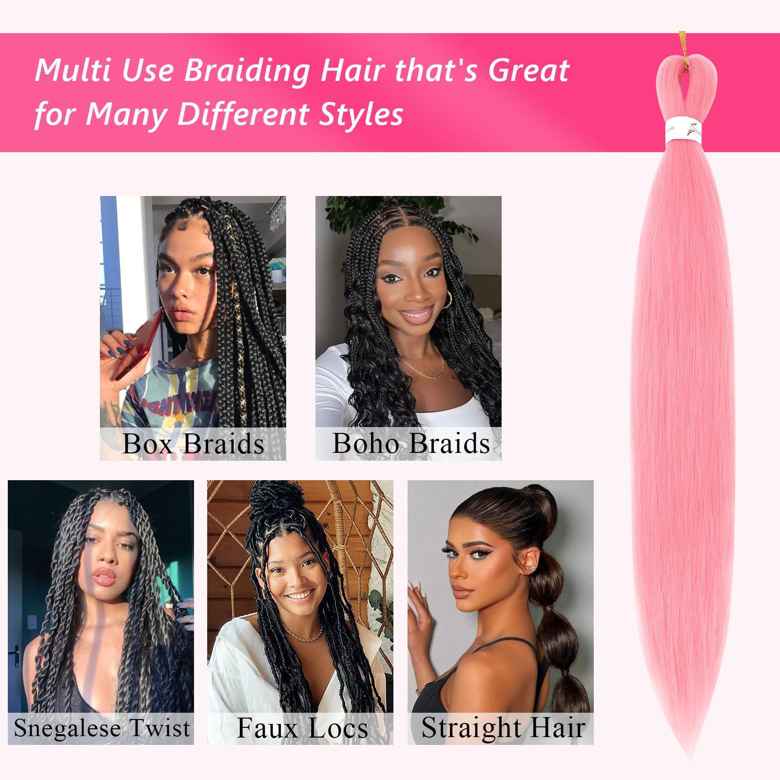 FIRSTCYH HAIR Pre Stretched Braiding Hair 30 inch Pink Braiding Hair for Black Women 8Packs Crochet Boho Braiding Hair Non Toxic (30 Inch(8packs), Pink)