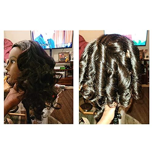 training head Traininghead 100% Real Hair Mannequin Head Training Head Cosmetology Doll Head Manikin Practice Head Hairdresser With Free Clamp Holder Female (Black Hair B)