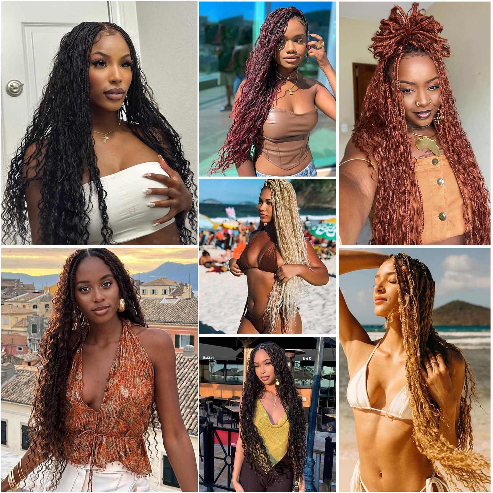 QRHSUKA QRHSUKA Ocean Wave Crochet Hair 30 Inch 7 Packs Deep Wave Braiding Hair Curly Crochet Hair for Black Women Bohemian Twist Crochet Braid (30 Inch (Pack of 7), T1B/30)