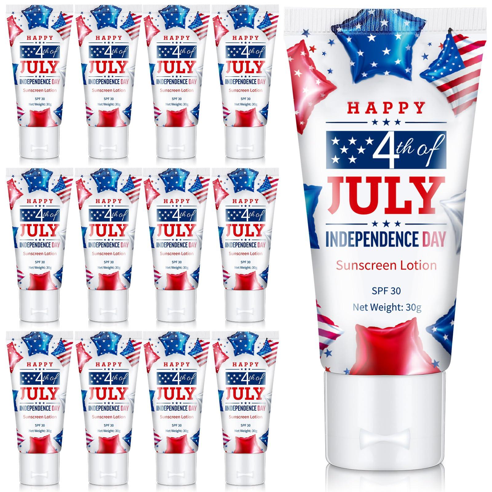 Dansib Dansib 12 Pcs Mini Sunscreen Bulk for Summer SPF 30 Water Resistant Sunscreen Lotion Bulk for Thank You Gifts Wedding Bridal Shower Favors Travel for Wedding Party (Independence Day)