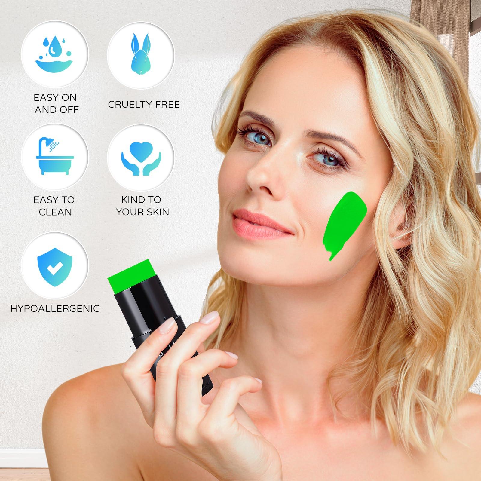 Go Ho Go Ho Light Green Face Body Paint Stick,Water Based Washable Green Face Paint Stick,Non-toxic Full-coverage Cream Green Body Paint for Halloween Cosplay SFX Makeup,St Patricks Day Accessories