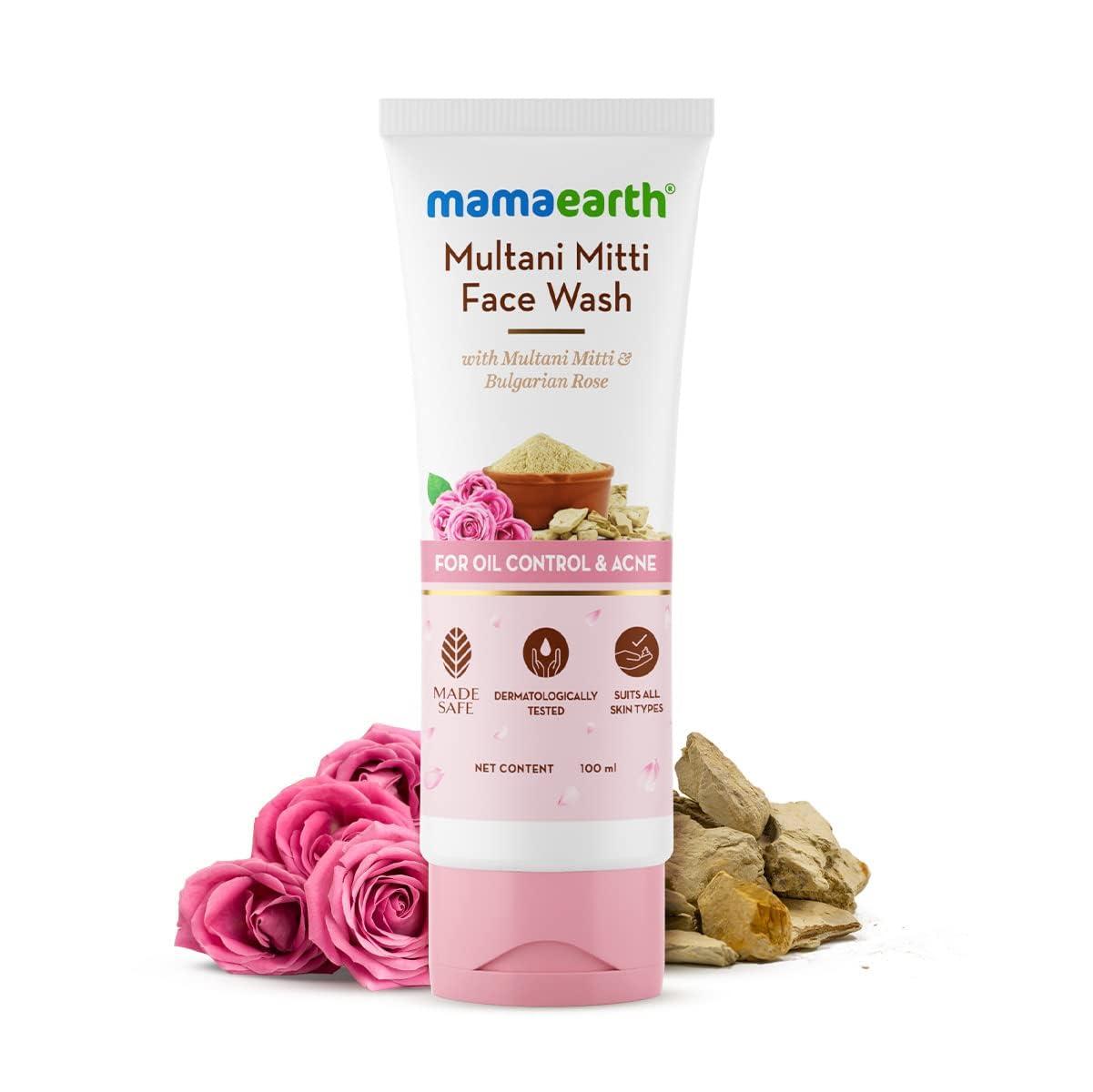Divyam_Mamaearth Mama\'Earth Multani Mitti Face Wash with Multani Mitti & Bulgarian Rose For Oil Control & Acne - 100 ml (Pack of 1 (100g))