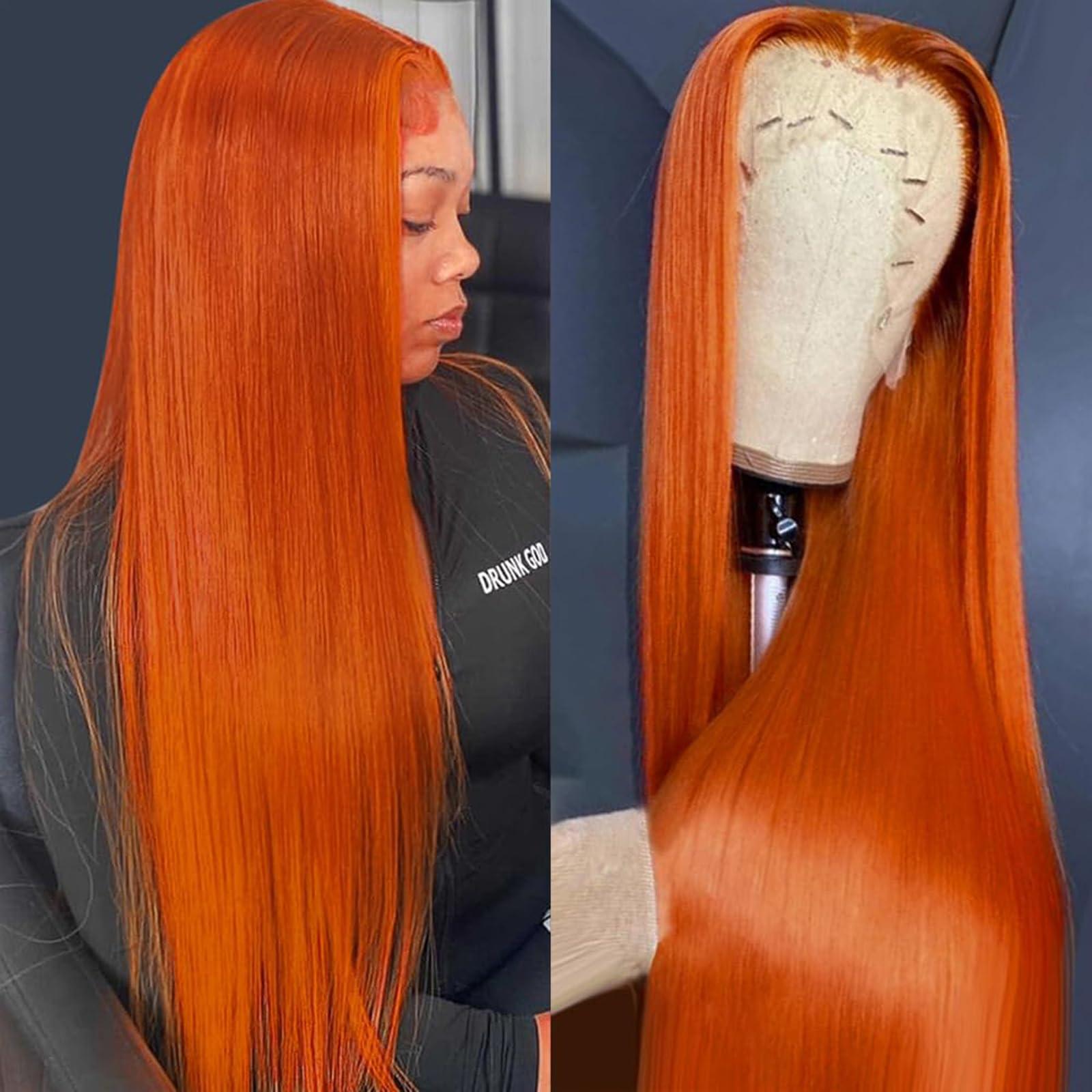 Jaliyah Jaliyah Ginger Orange Lace Front Wigs - Straight, 13x4 HD Lace Front, 180% Density, Pre-Plucked with Baby Hair, 30 inch