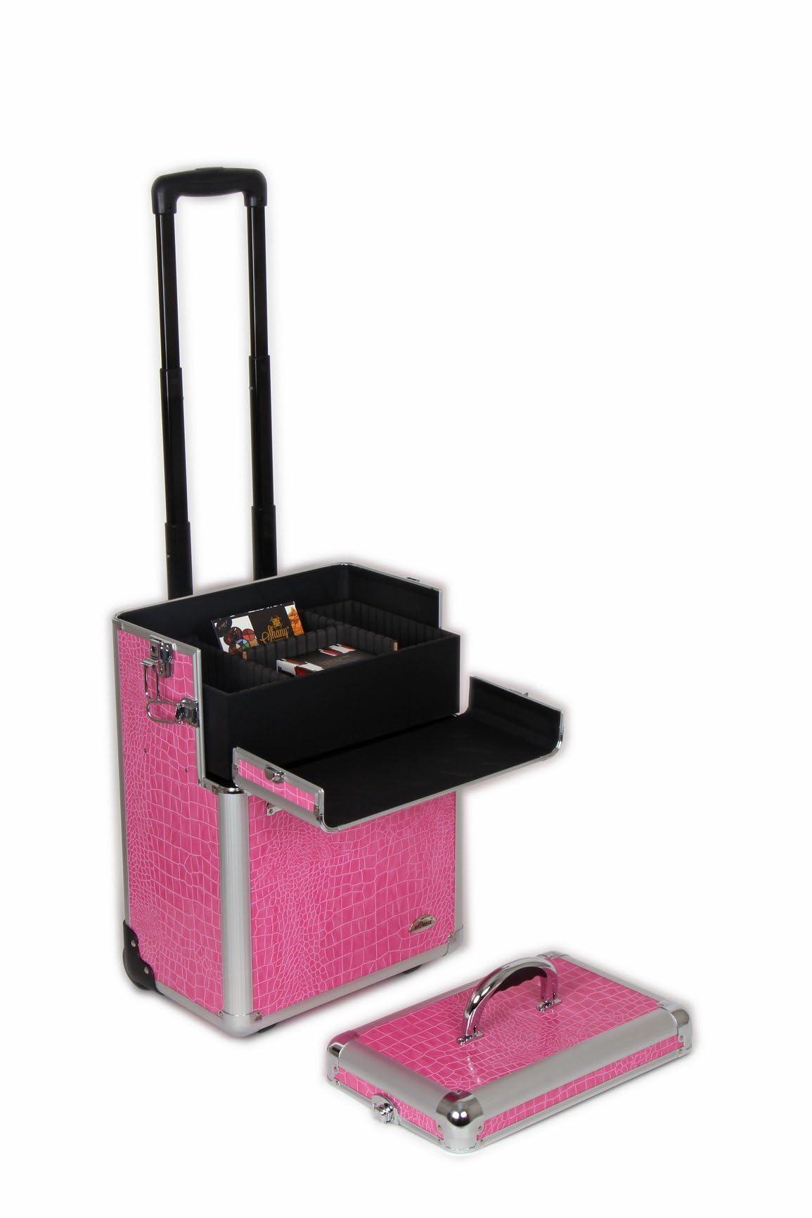 SHANY SHANY Pink Snake Skin Rolling Makeup Case with Wide Trays, Premium Collection, 12 Pounds
