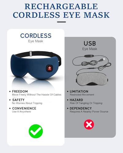 zinpaza Cordless Heated Eye Mask for Dry Eyes, Blocking Light Sleeping Mask Warm Eye Compresses Electric Eye Heating Pad for Stye Eye Treatment Blepharitis Sinus Migraine Gifts for Woman Man
