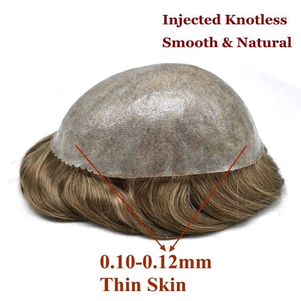 Hair Wonders Toupee for Men Men\'s Toupee Human Hair Replacement System Full Poly Thin Skin Mens Hairpieces Injected PU Mens Toupee Human Hair System Protesis Capilar7x9-120% density#5 Medium Light Brown