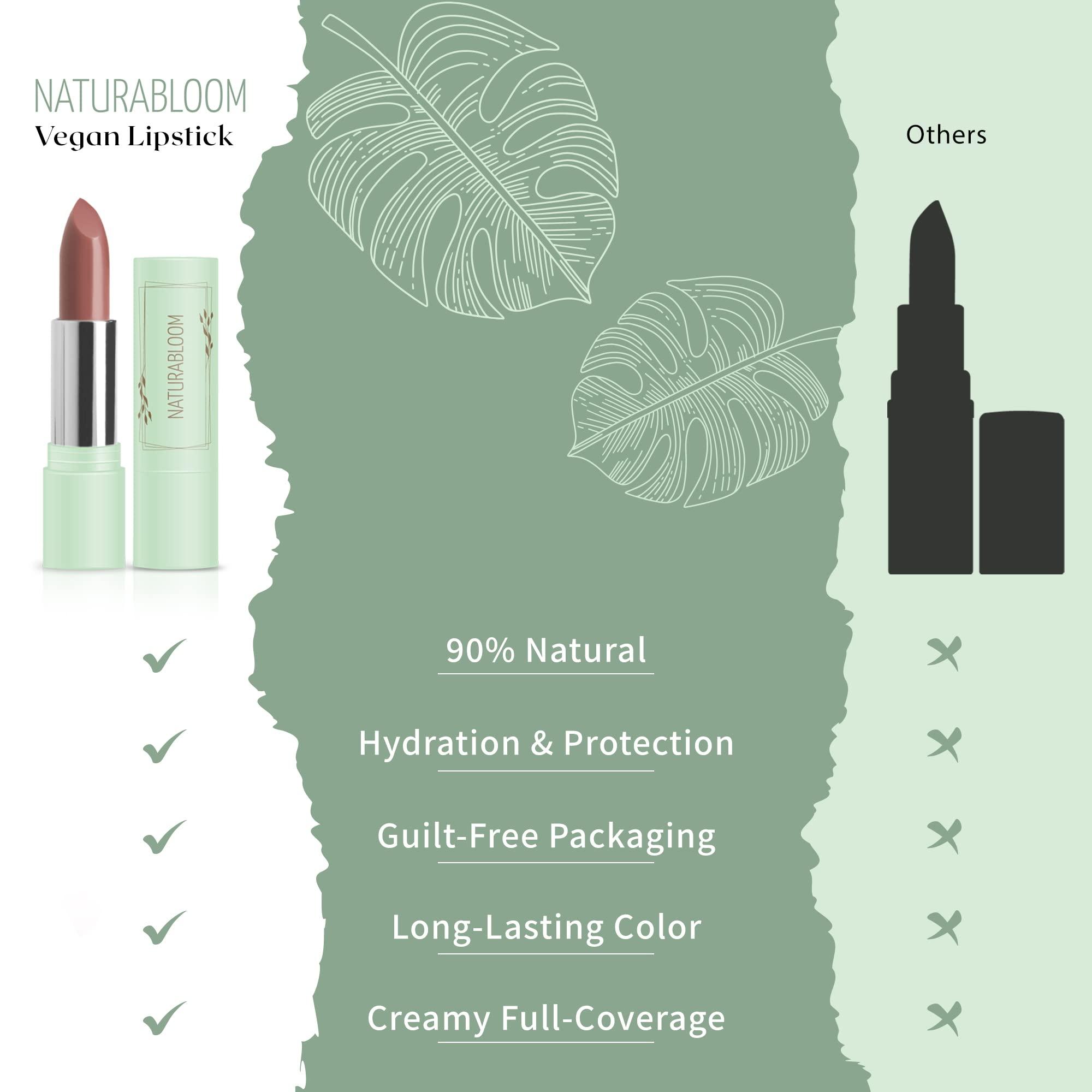 NATURABLOOM NATURABLOOM Vegan Lipstick (Petalia) - Sensational One-Stroke Long Lasting Lipstick from Natural Oils & Butters Full-Coverage Lip Color with Shea Butter & Coconut Extact - Premium Hydrating Lipsticks