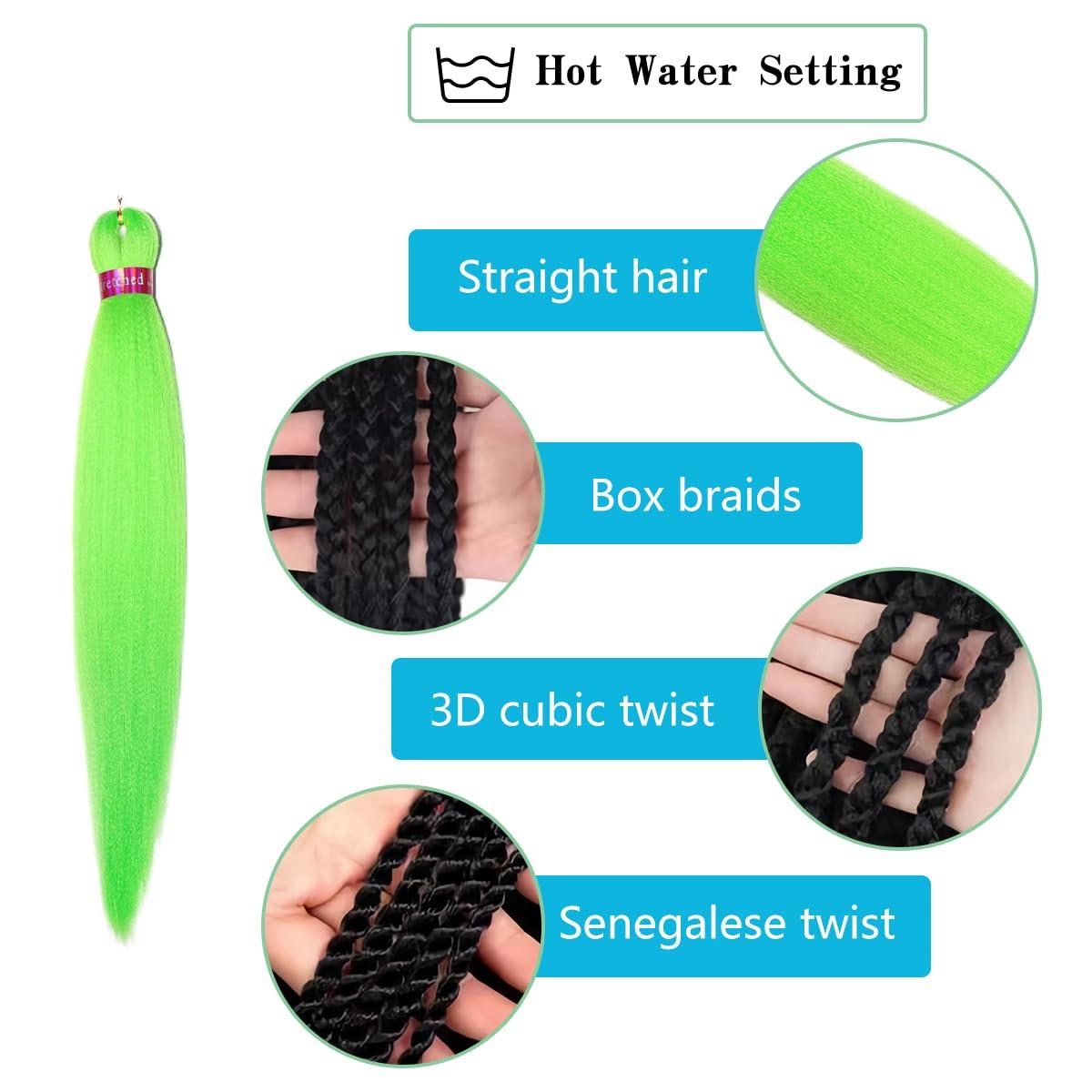 FAYETA Neon Green Braiding Hair Pre Strethched Silky Braid Hair Extensions, 100% Kanekalon Synthetic Itch Free Hair for Braiding Crochet Twist Hair Braid Extensions Yaki Texture(28\'\'-3packs, neon green)