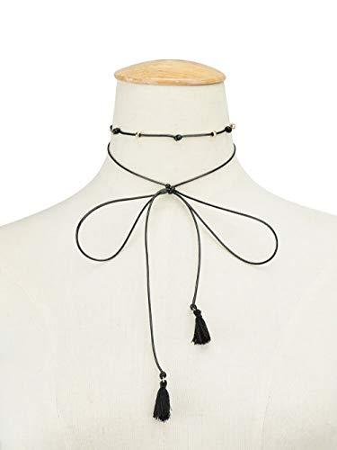 Doubnine Doubnine Choker Black Silver Bead Tassel Wrap Necklace Sexy Gothic Boho Women Accessories
