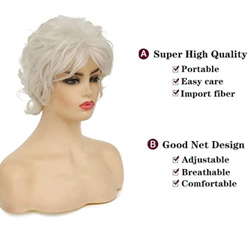 Beweig Beweig Short Curly White Wigs for Women Fluffy Natural Looking Synthetic Hair Daily Wigs for Old Ladies