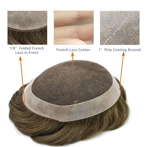 Generic Lace Hair Replacement System For Mens Toupee Hair Pieces Man Hair Systems Mens Toupee 100% Real Human Hair Protesis Capilar Para Hombre 7X9#22R Light Blonde 120% Density