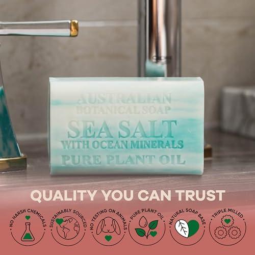 Australian Botanical Soap Australian Botanical Soap, Sea Salt with Ocean Minerals 6.6 oz (187g) Soap Bars | Natural Soap Base | All Skin Types | Women & Men | Shea Butter Enriched Bar Soap - Pack of 8