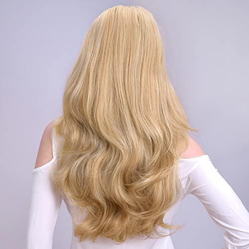 Kori Koli 24 Inch Blond Wavy 3/4 Half Wig Long lightest Synthetic Hair Extensions Capless Wigs Hair Clips Extension For Women 210g24 #3