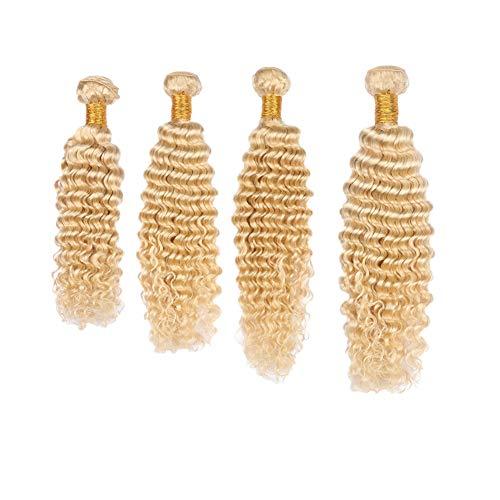 General Cloud hair Deep Wave Wavy Blonde Hair Weaves Unprocessed Deep Curly Blonde #613 Brazilian Human Hair Weft Extensions 4 Bundles (12 14 16 18 inch)