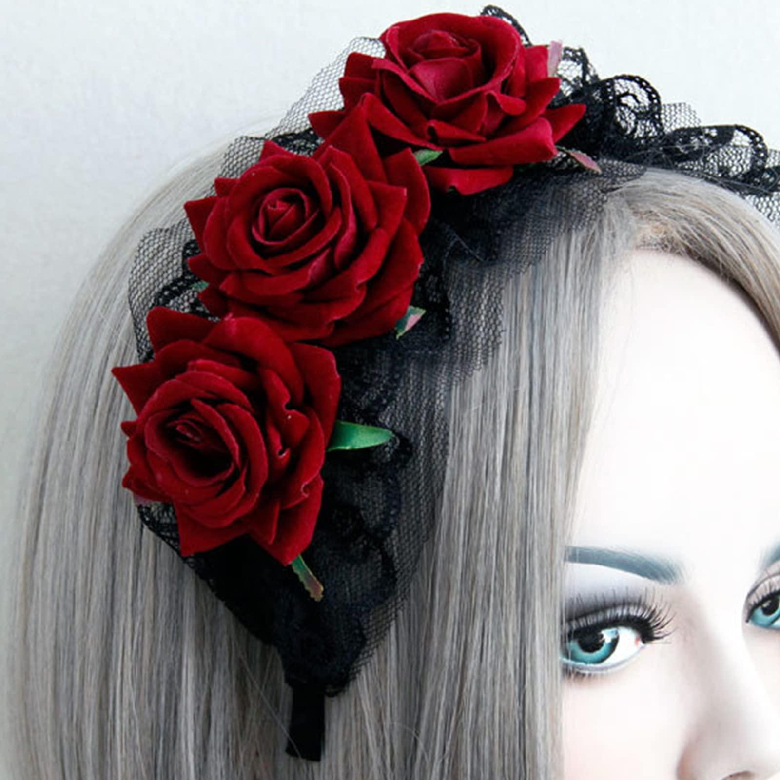 MEELYHOME MEELYHOME Rose Headband Rose Flower Crowns For Women Goth Headband Goth Crowns Lace Headband Gothics Tiaras Headpiece Rose Headband