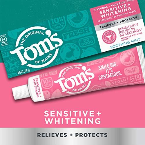 Tom's of Maine Tom\'s of Maine Sensitive + Whitening Fluoride Free Toothpaste,Soothing Mint 4.0 oz 3-Pack