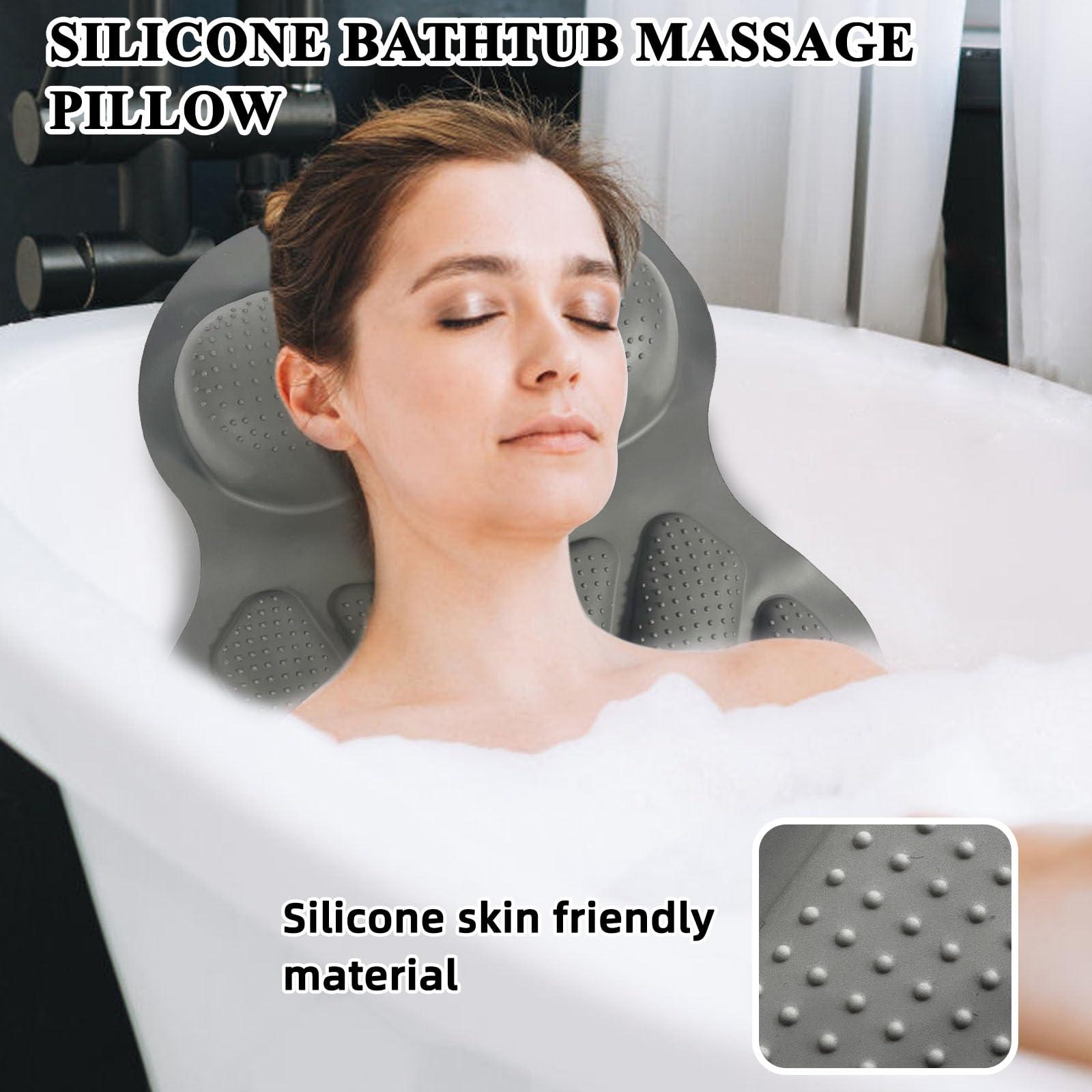 TOBETOPTOOLER Silicone Bath Pillows for Tub,Luxury Bath Pillow Bathtub Pillow Neck and Back Support with Non-Slip Suction Cup Spa Gifts for Women (Grey)