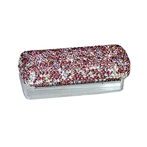Bestbling Bestbling Lipstick Bling Rhinestone Crystal Lipstick Case Storage Organizer Box with Mirror for Women's Lipstick Holder-Cosmetic Storage Kit (Pink)