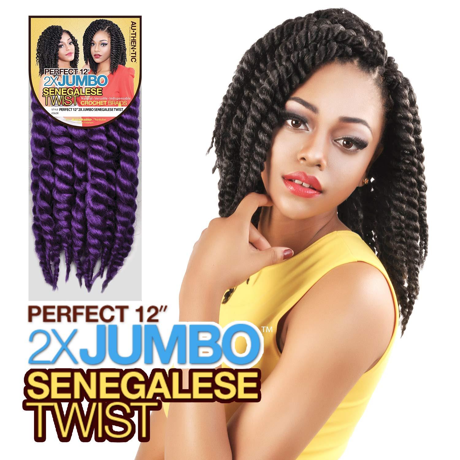 AU-THEN-TIC AU-THEN-TIC Jumbo Senegalese Twist Crochet Hair, 12 Inch, 6 Pack, Synthetic Extensions for Havana and Mambo Twist Styles, (Purple)