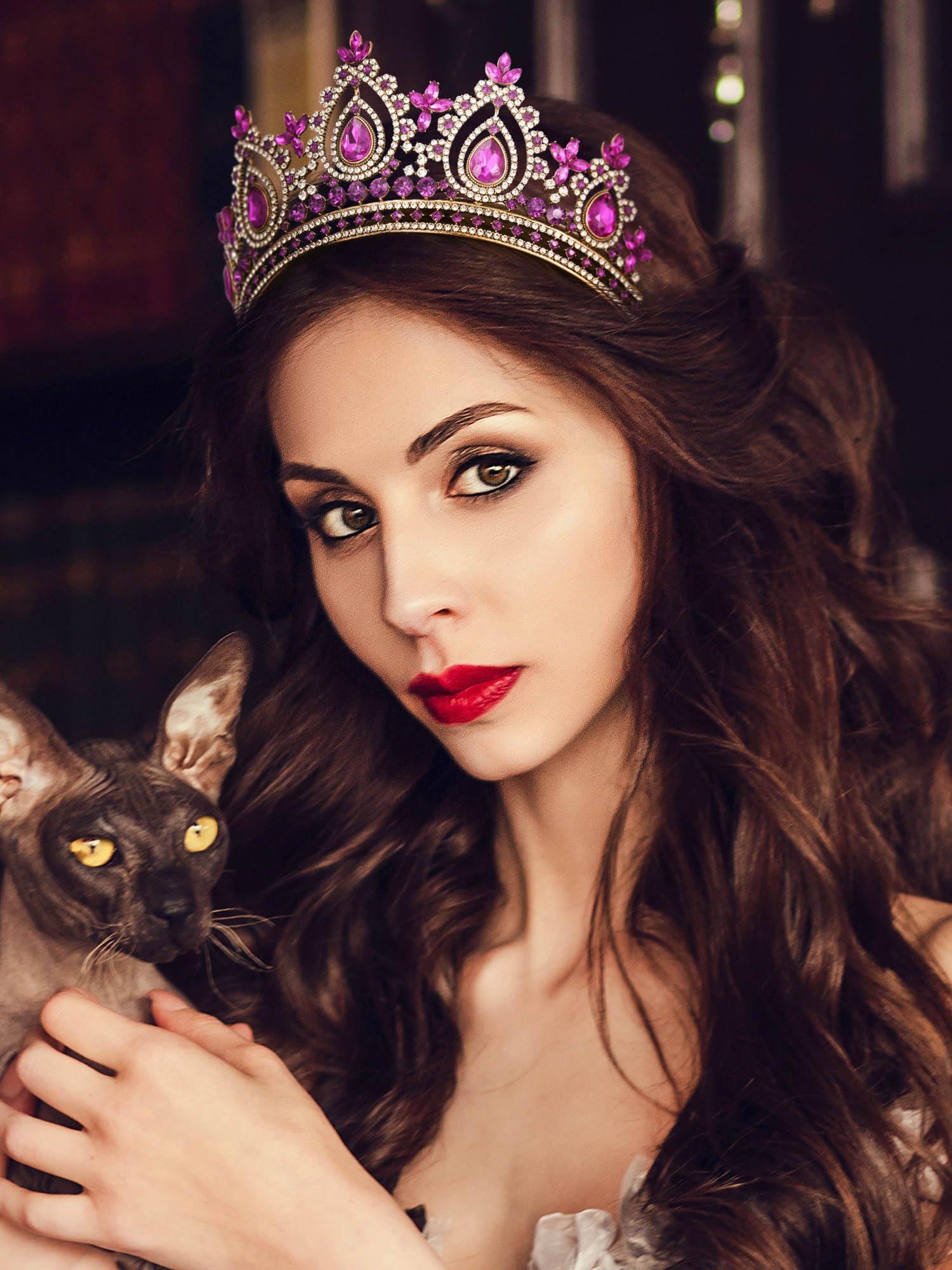 SWEETV SWEETV Queen Crowns for Women Purple Princess Tiara Quinceanera Pageant Crown Diadem Crystal Headpiece for Birthday Prom