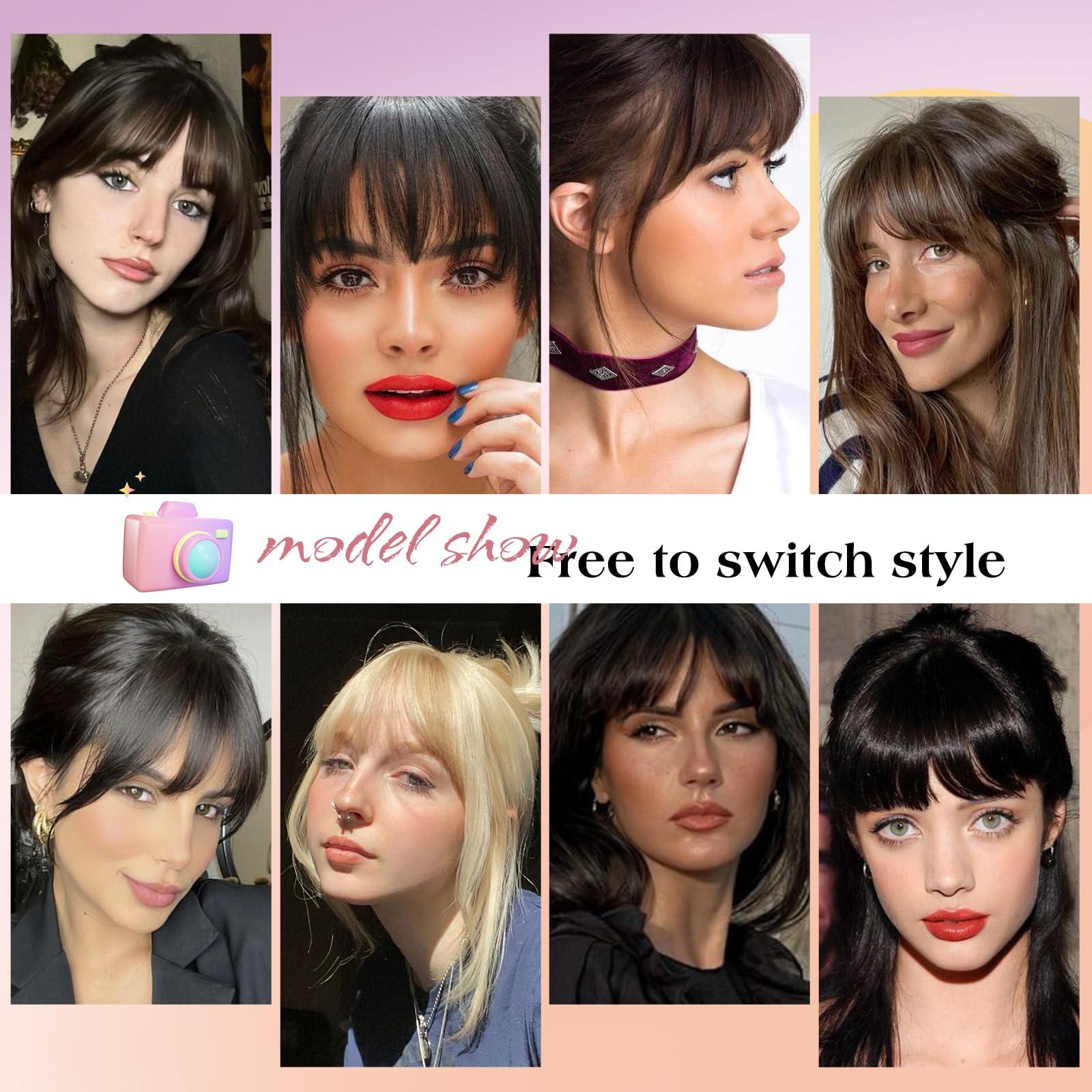 royaomis royaomis Clip In Bangs Real Human Hair - 100% Human Hair Bangs Clip On Bangs With Temples 3 Secure Clips In Full Fringe French Bangs