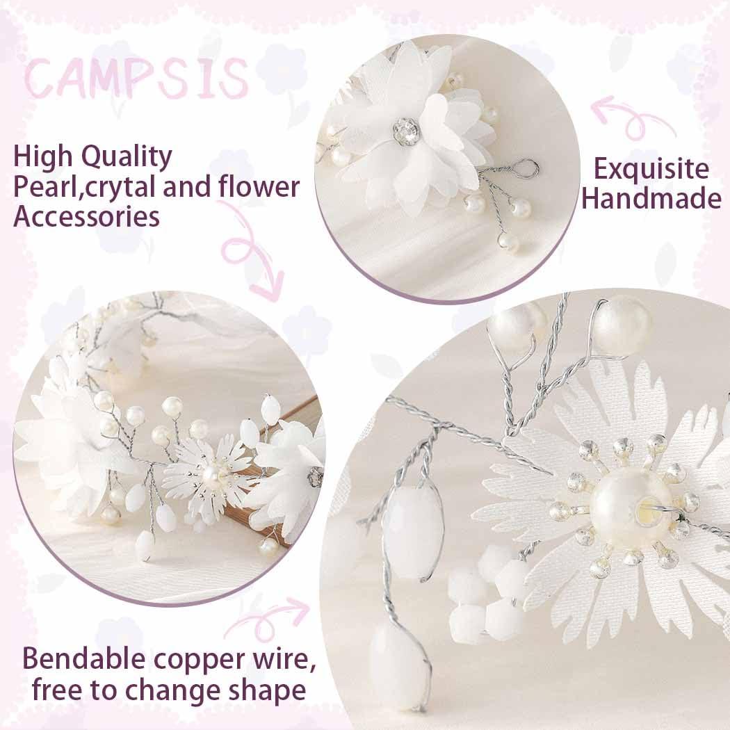 Campsis Campsis Flower Girl Headpiece White Princess Headband Pearl First Communion Hair Bands Wedding Birthday Party Hair Accessories for Women and Girls