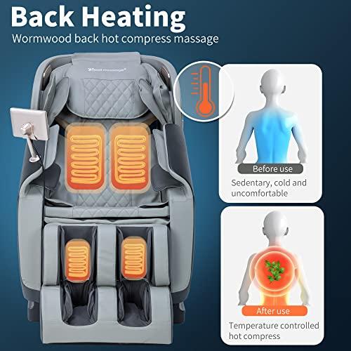 BestMassage Massage Chair,Full Body Zero Gravity Recliner Chair with Smart Large Screen Bluetooth Speaker Wormwood Back and Calf Heating Therapy Foot Roller Air Massage System for Home Office,Grey