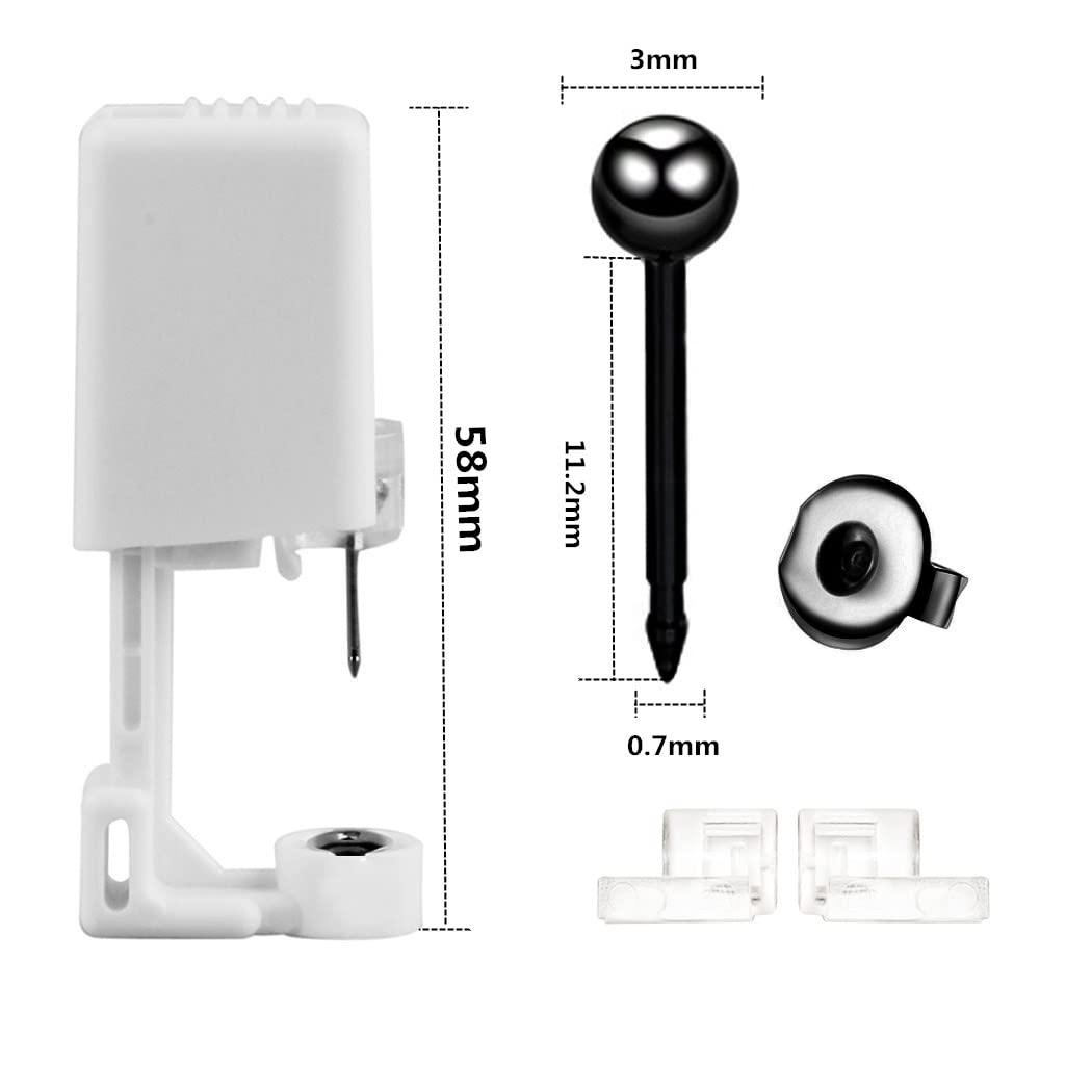 psaakon Self Ear Piercing Kits – 2 Pack Self Ear Piercing Gun, Disposable Ear Pearcings Kit with 3mm Silver Black Gold Ball Earring Studs,Safety Ear Piercing Gun Kit Tool (Black)