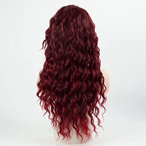 Fencca Fencca Burgundy Long Curly Wigs for Women Heat Synthetic Wig Wine Red Wavy Long Curly Hair Wig