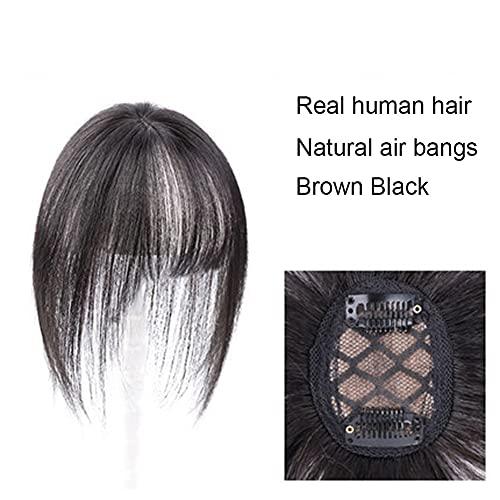 RemeeHi RemeeHi 10 Inch Human Hair Bangs with Top Piece Clip in Seamless Topper&Fringe Extension Real Human Hair 3D Air Bangs -Brown Black