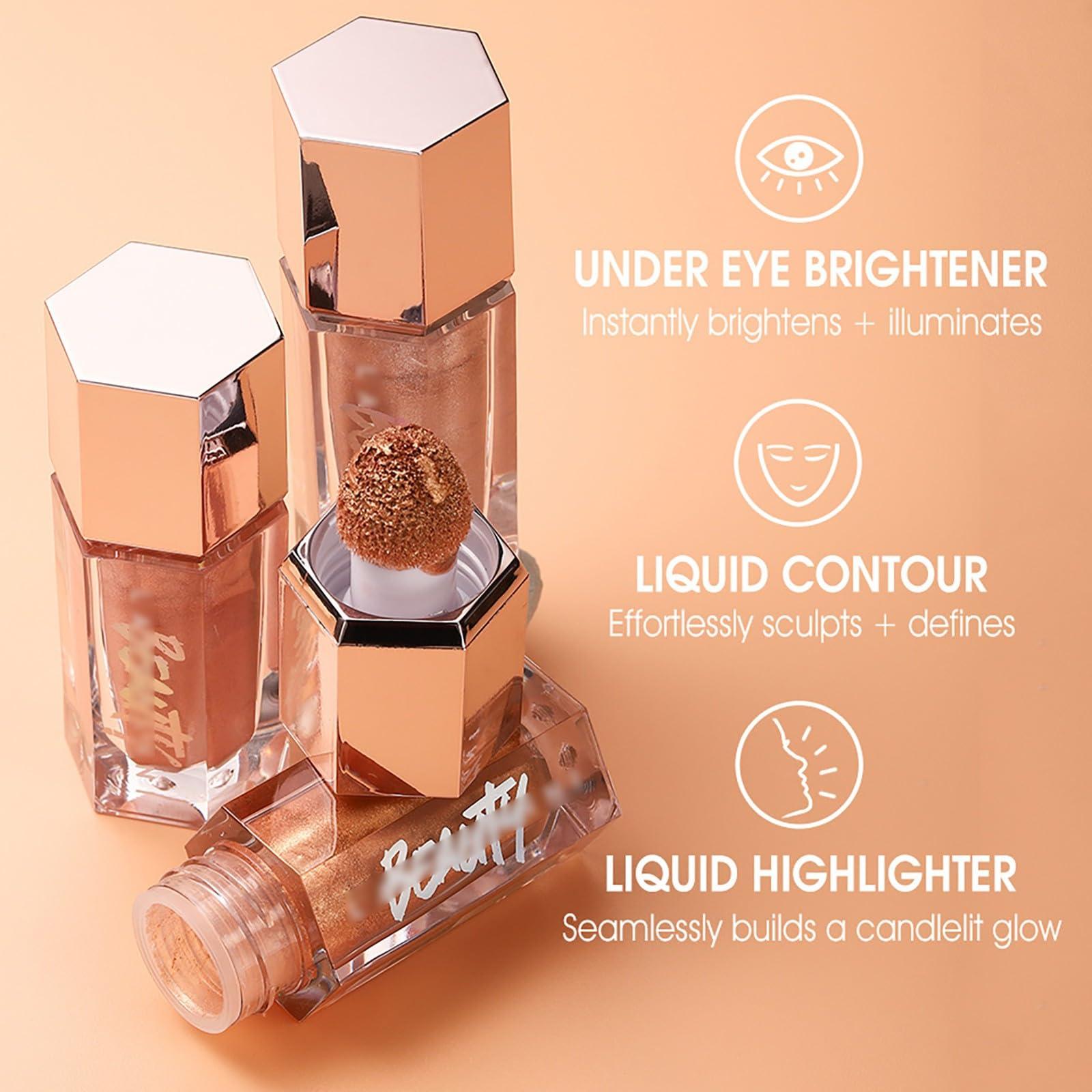 ZITIANYNEW Liquid Highlighter Makeup - Long-Wearing, Multifunctional Luminous Glow - Sparkly Glitter Body Shimmer Liquid Luminizer Sticks, Pearl Shimmer Eyeshadow Stick, Suitable for Face, Eyes, Lips, and More