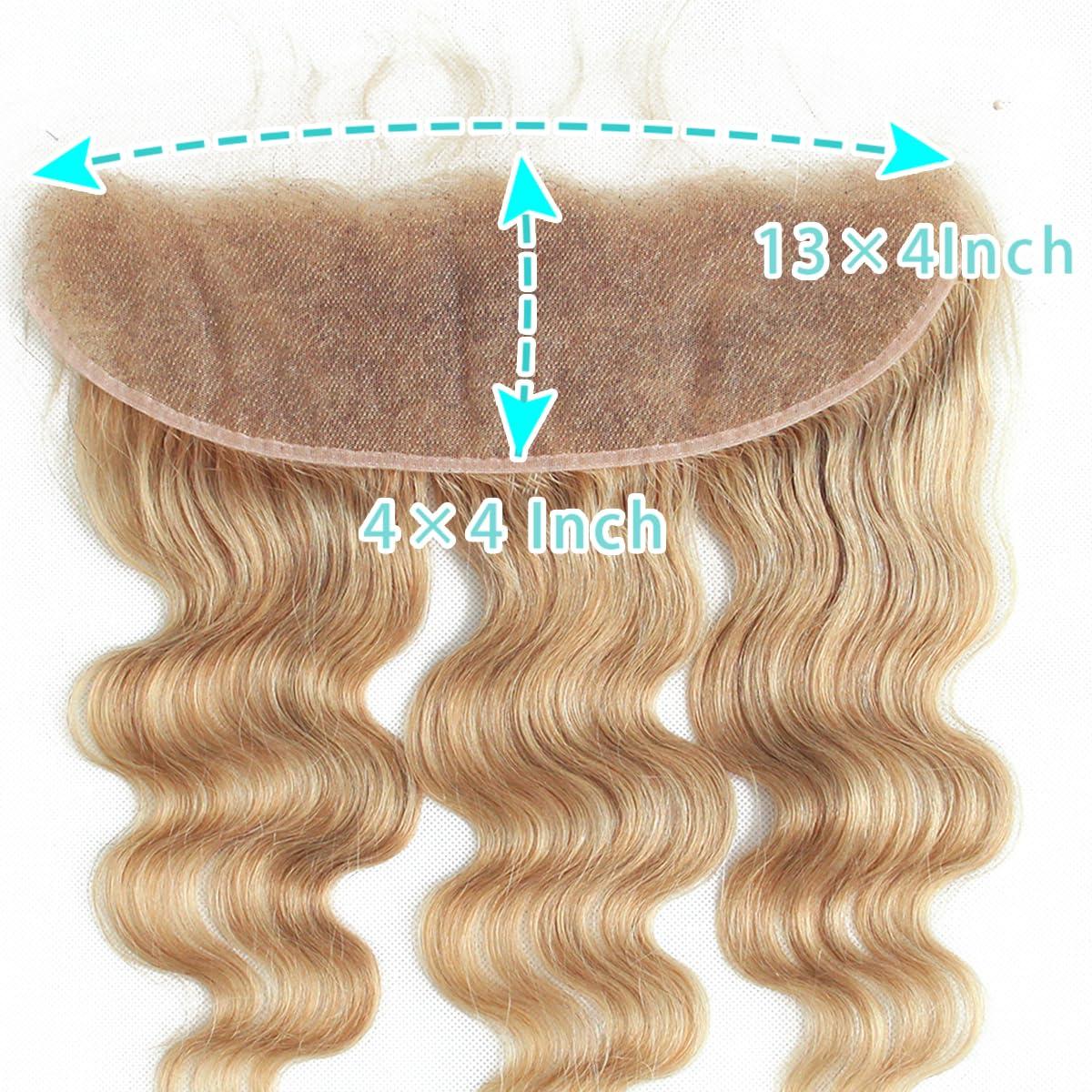 Dorabeauty DoraBeauty #27 Honey Blonde Lace Frontal 100% Unprecessed Brazilian Virgan Human Hair Body Wave 13×4 inches Frontal Ear to Ear Free Part Pre Plucked Natural Hairline with Baby Hair 12 inches