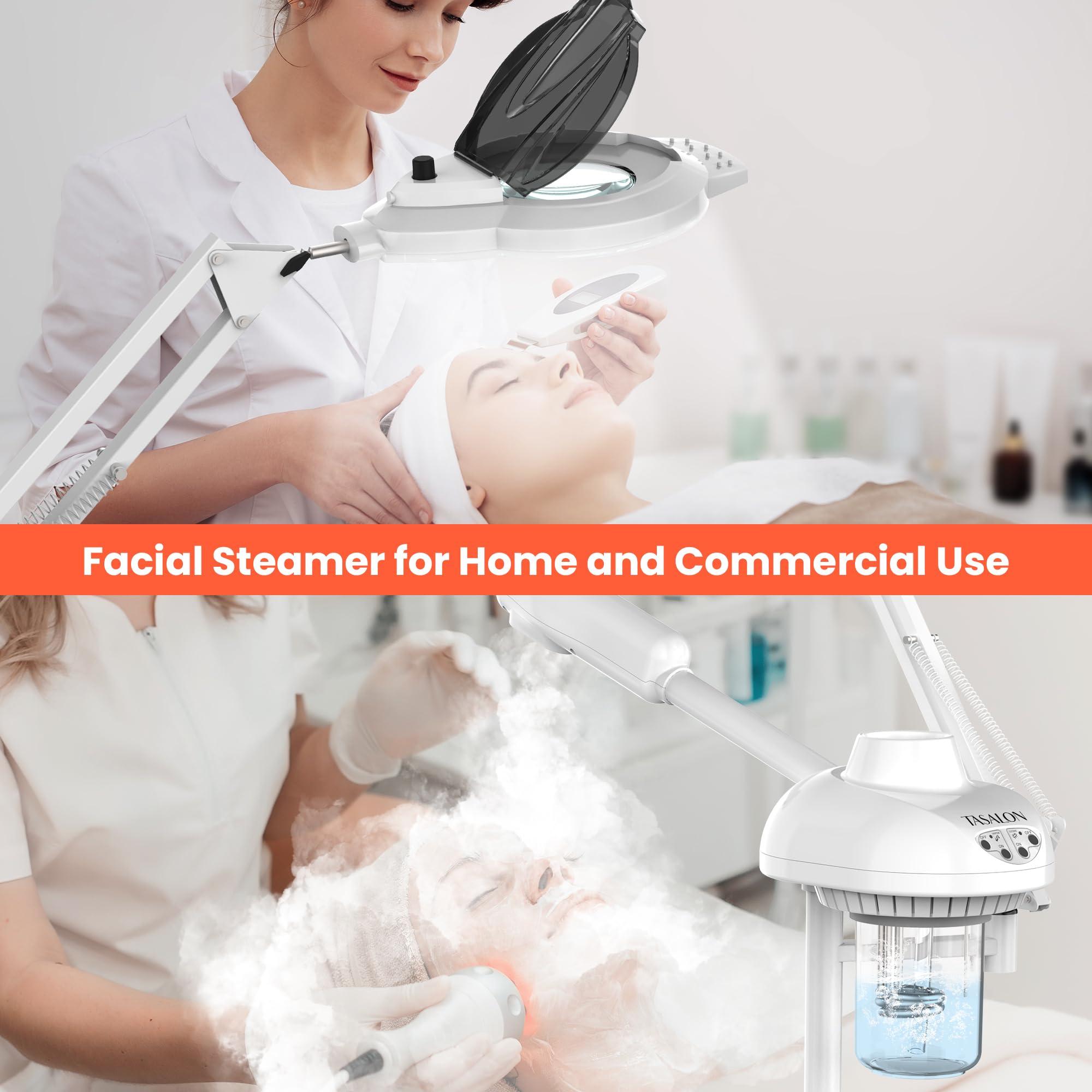 TASALON TASALON 2-in-1 Professional Facial Steamer with 5X Magnifying Lamp, Esthetician Steamer on Wheels with Ozone and Hot Mist, Standing Face Steamer for Facial Deep Cleaning and Moisturize, SPA & Beauty