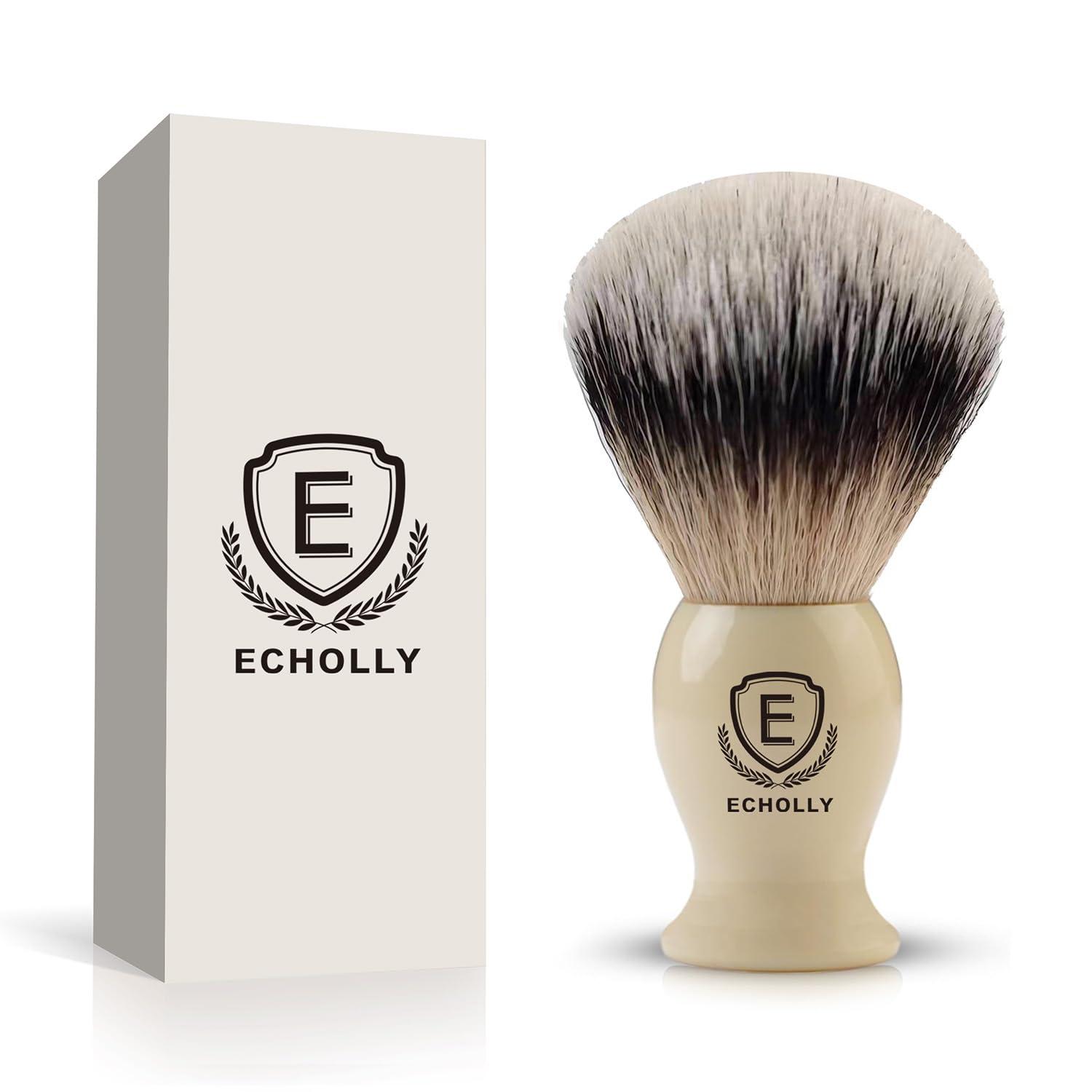 ECHOLLY Premium Shaving Brushes for men by Echolly-NO Shedding Bristle Shave Brushes for Men-Smooth Acrylic Handle Legacy Shave Brush-Rich and Fast Lather Shaving Cream Brush Dad Gifts for Fathers Day