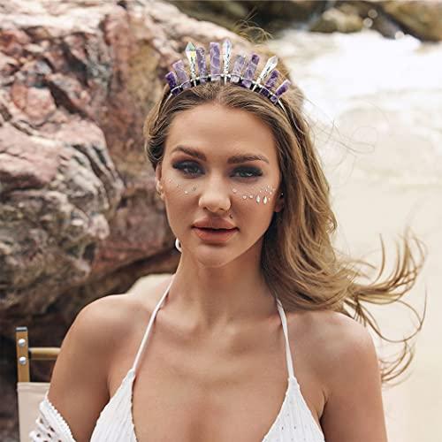 Formery Formery Purple Raw Crystal Crown Silver Amethyst Pendulum Quartz Headband Handmade Natural Stone Headpiece Hair Accessories for Women