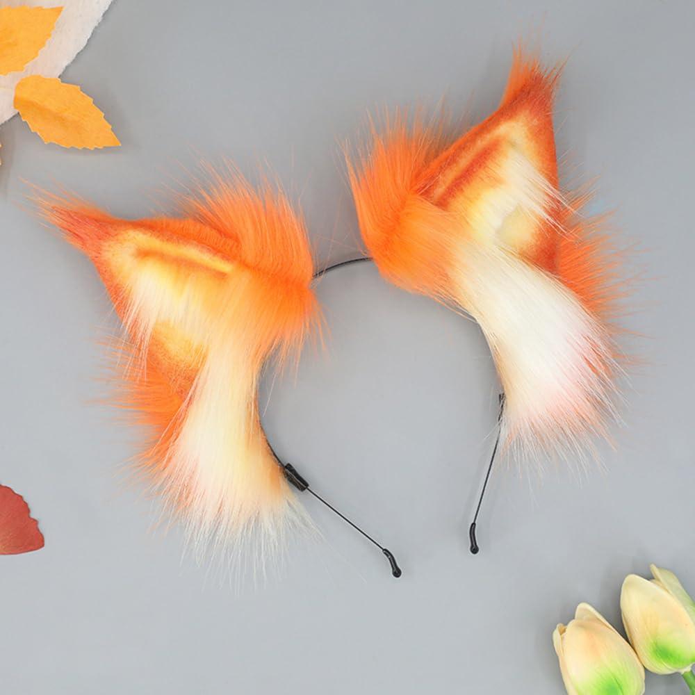 TTYAO REII TTYAO REII Orange Cat Ears Headband Fluffy Fox Wolf Lynx Ears Headwear Animal Hairband Christmas Cosplay Costume Accessories (Orange)