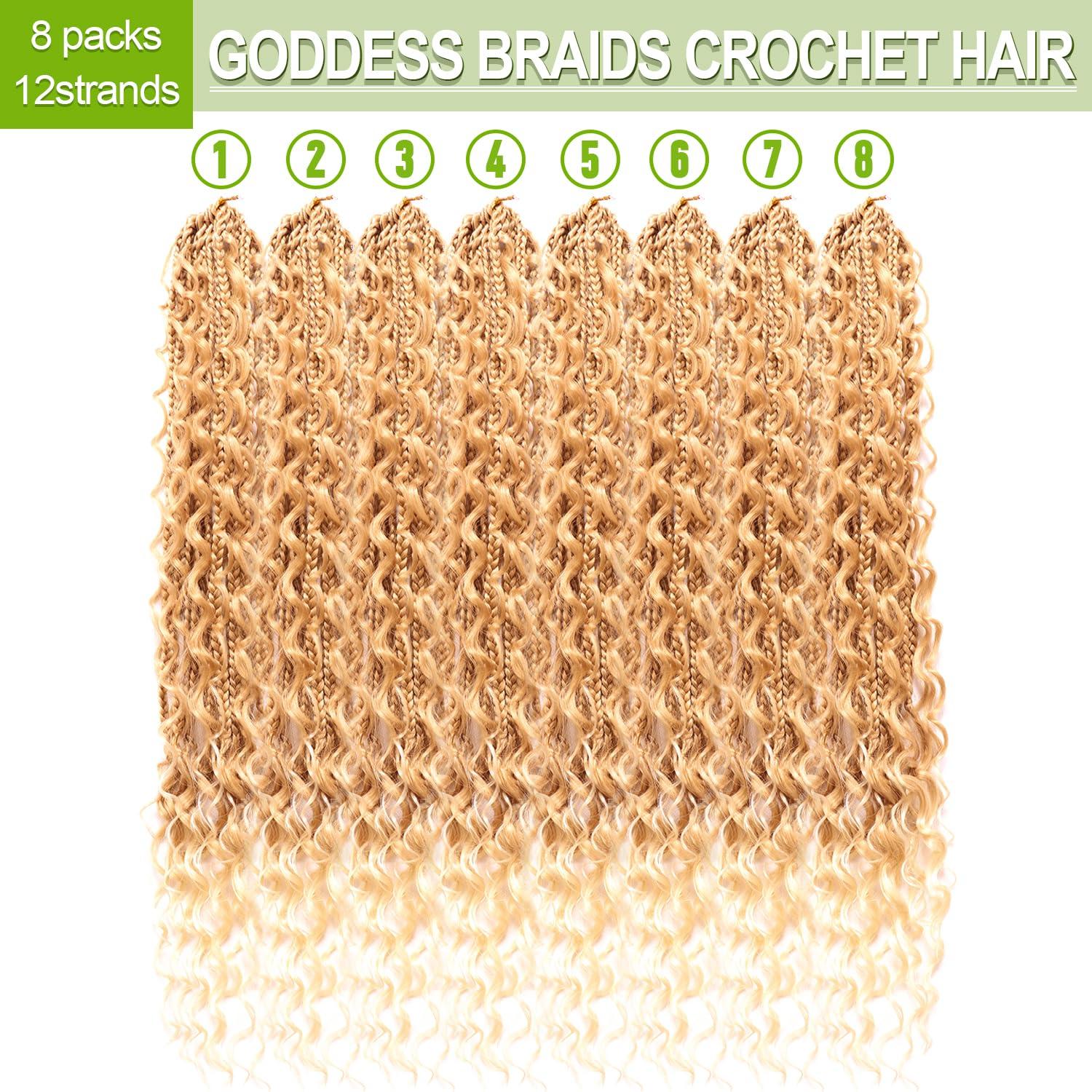 AMUMI Goddess Bohemian Box Braids Crochet Hair-8 Packs 24 Inch Boho Crochet Braids for Black Women Synthetic Braiding Hair (27/613#, 24 Inch(Pack of 8))