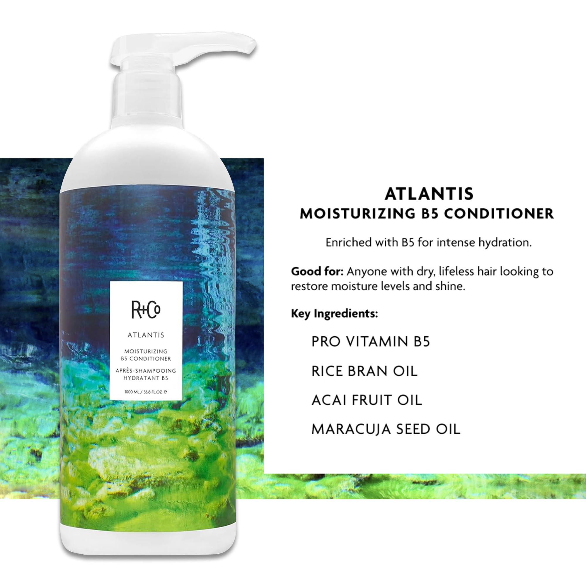 R+Co R+Co Atlantis Moisturizing B5 Hair Shampoo and Conditioner Set (1 Liter) + R+Co High Dive Travel Size (.5 Oz) | Body + Shine + Smoothing for All Hair Types | Vegan + Cruelty-Free |