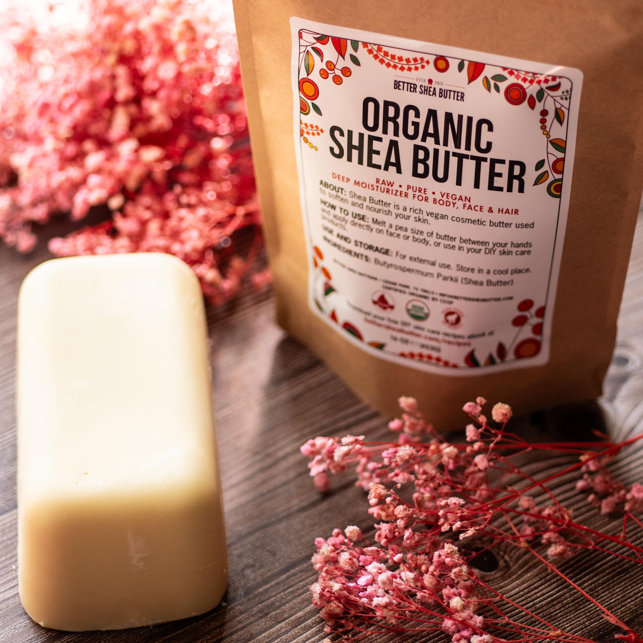 Better Shea Butter Organic Shea Butter Raw Unrefined | Pure African Shea Butter for Hair & Dry Skin | Natural Face Moisturizer | Body Butter Base for Shea Butter Lotion, DIY Lip Balm and Soap Making Supplies, 1lb Bar