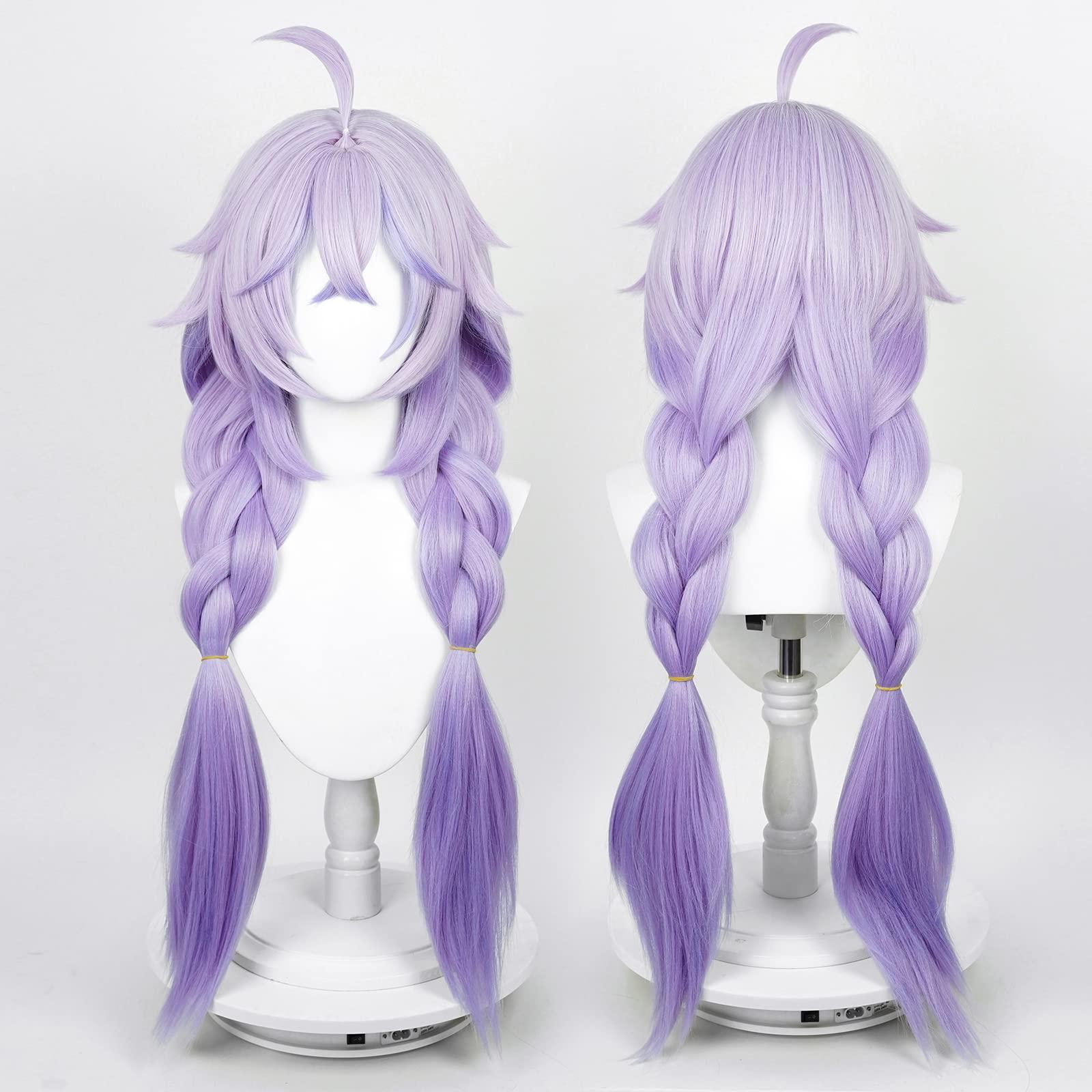 Aicos Aicos Purple Anime Wig with Double Braid, Long Cosplay Wig with Bangs, Heat Resistant Hair Wig for Women