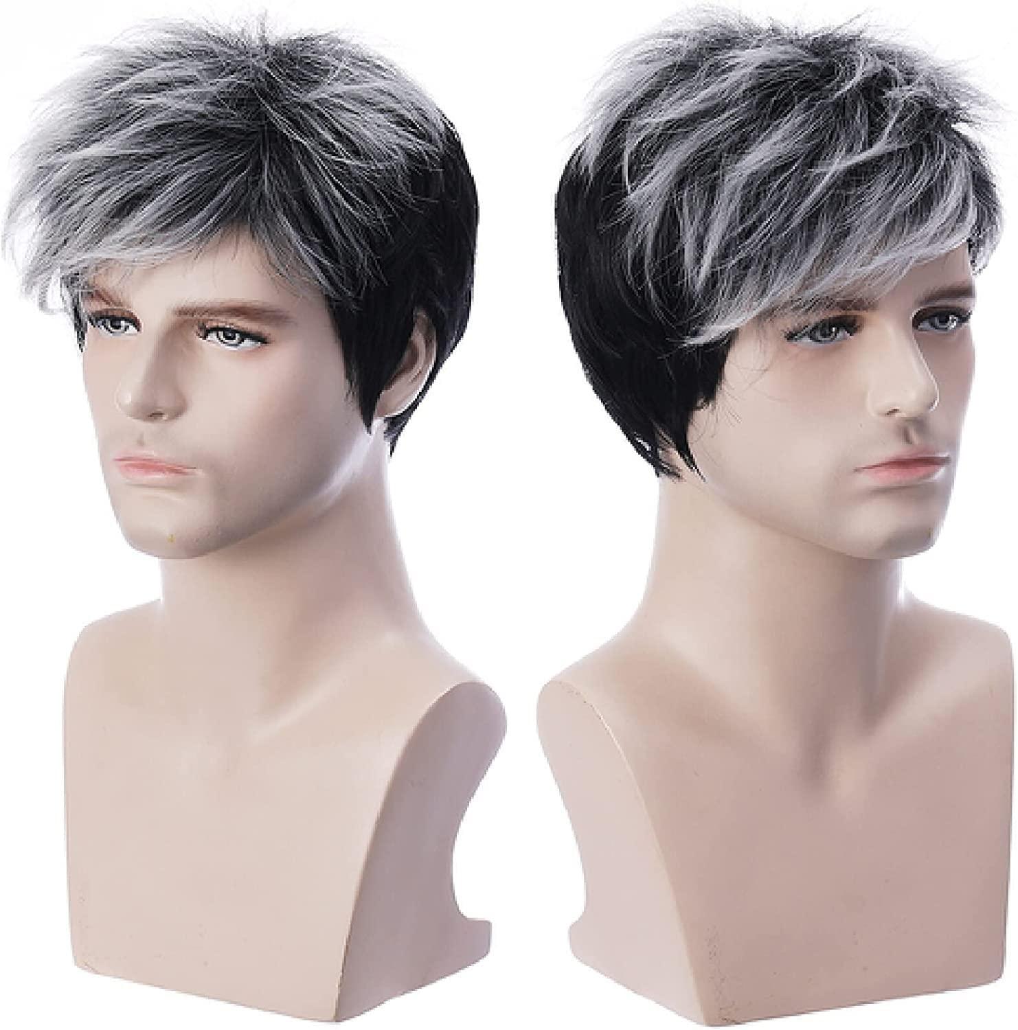 KRYLL KRYLL Men's Wigs European And American Short Hair Aged Silver Hair For Men Natural Looking High Quality Synthetic Hair Wig, for Daily Party Wear