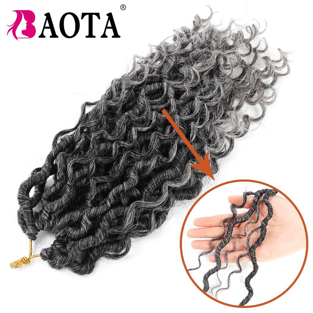 BAOTA Goddess Locs Crochet Hair 22 Inch 7 Packs Ombre Gray Crochet Hair Boho Locs Pre Looped Faux Locs Crochet Hair for Women Curly Crochet Goddess Locs (T1B/Gray#)