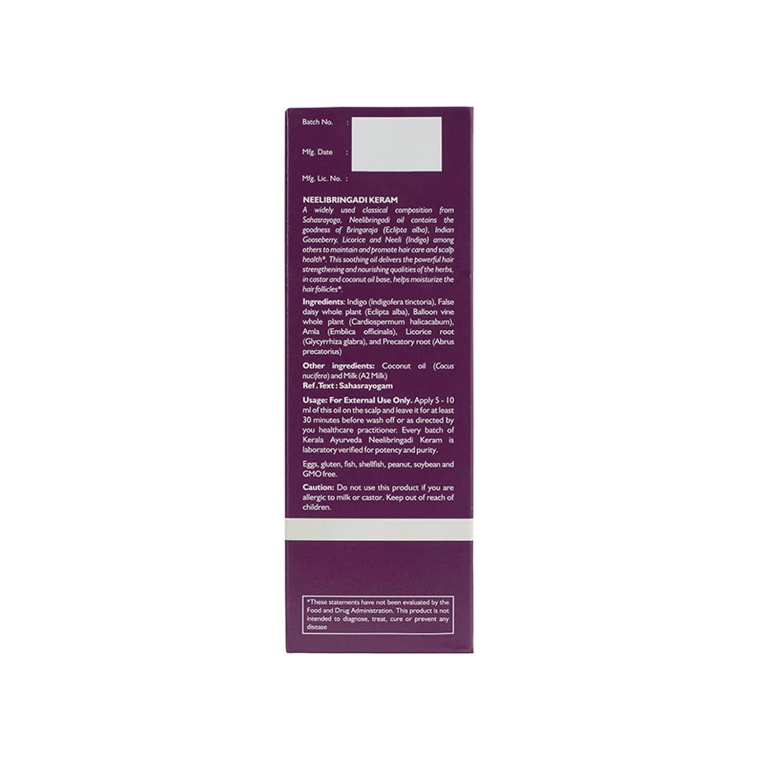 Generic Neelibringadi Keram 200 ml | Daily Hair Oil | Delays Premature Greying, Reduces Dandruff and Strengthens Hair| With Bringaraj, Neeli, Karnasphota, and Amla | Coconut Oil Base |