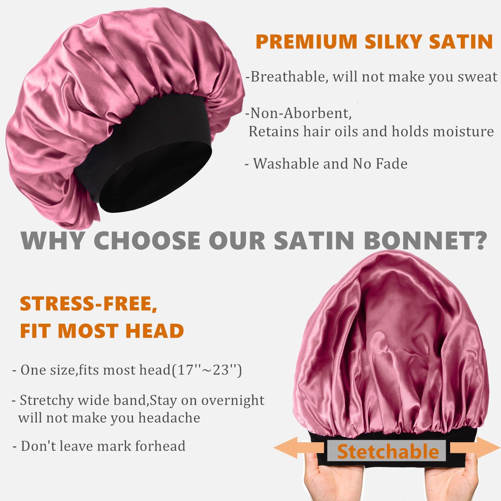 Himoswis Bonnet for Men,Hair Bonnet for Sleeping,Double Layer Satin Bonnets for Black Women Curly Hair Braids,Reversible Sleep Cap (Large,Black/Rose Gold)