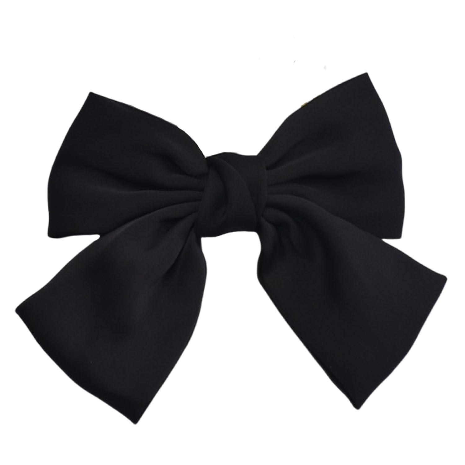SEVENHEAD SEVENHEAD Bow Hair Clips Black Duckbilled Clip 1 Pack Barrettes Large Big Oversized Knot Bowknot Satin French Barrettes Snap Hair Clips Ponytail Holders Accessories for Women Girls Teens